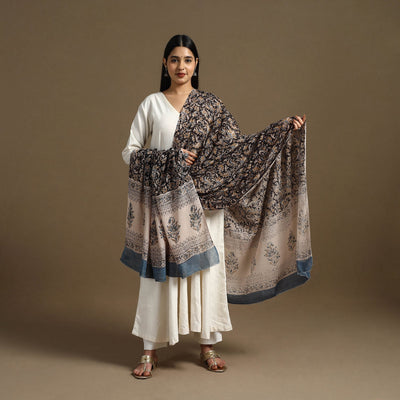 Black - Block Print Mul Cotton Bagru Dupatta 22