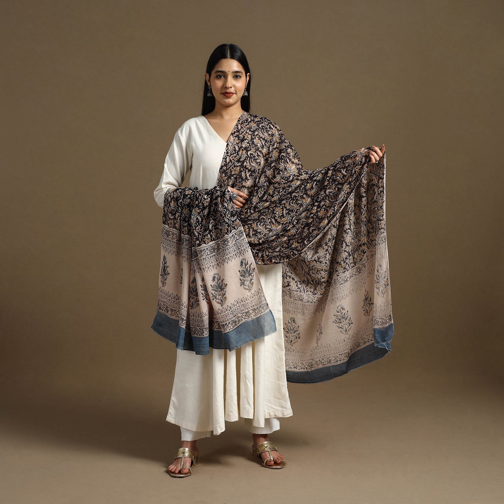 Black - Block Print Mul Cotton Bagru Dupatta 22
