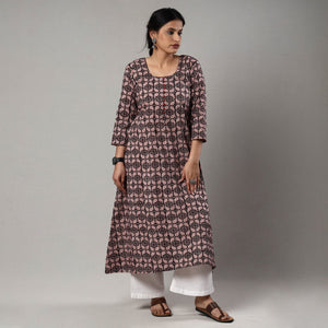Black - Block Print Cotton A-Line Bagh Kurta