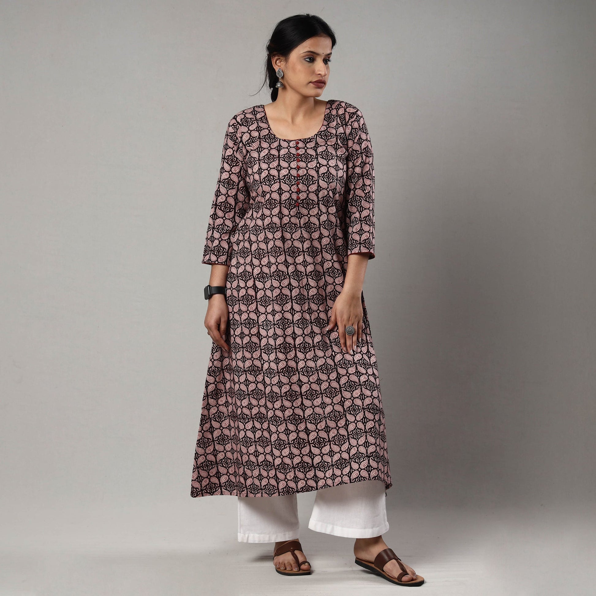 Black - Block Print Cotton A-Line Bagh Kurta