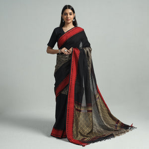Black - Handloom Cotton Phulia Bengal Jamdani Saree