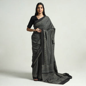Black - Block Printed Cotton Ajrakh Saree