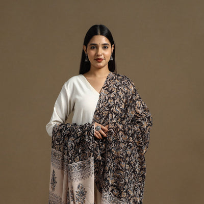 Black - Block Print Mul Cotton Bagru Dupatta 22