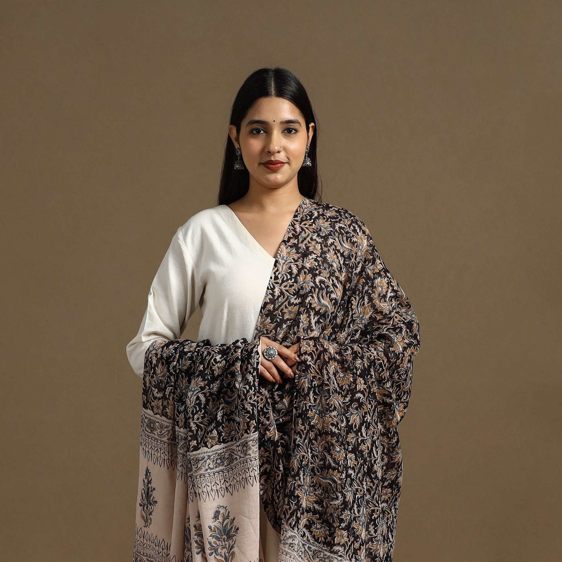Black - Block Print Mul Cotton Bagru Dupatta 22