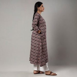 Black - Block Print Cotton A-Line Bagh Kurta
