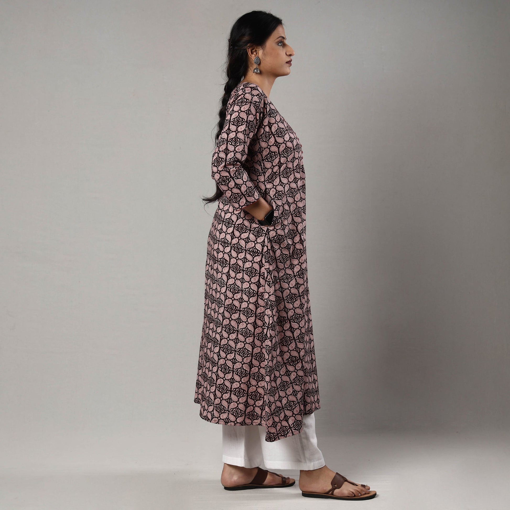 Black - Block Print Cotton A-Line Bagh Kurta