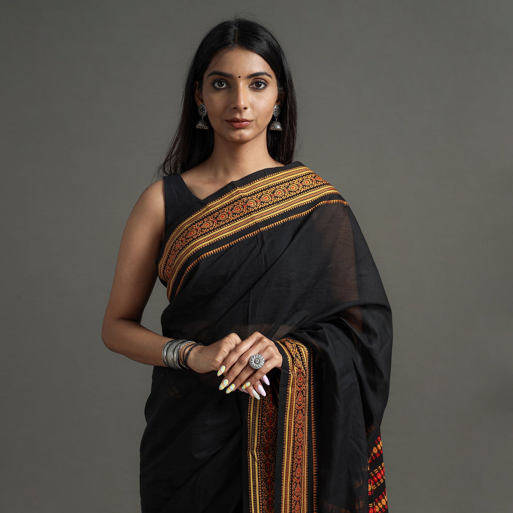 Black - Begampuri Handloom Cotton Saree