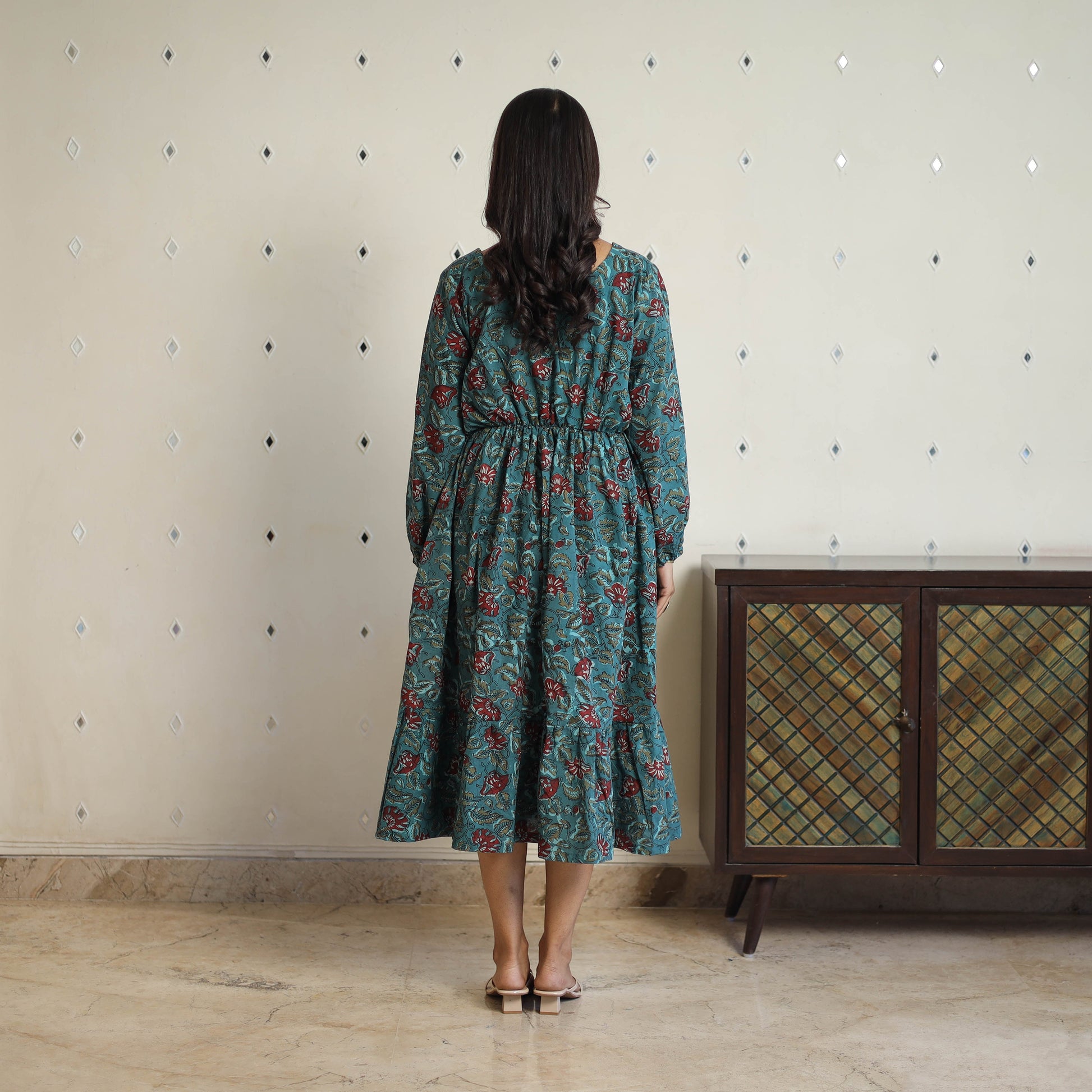 Blue - Block Printed Cotton Fit & Flare Jahota Dress 04