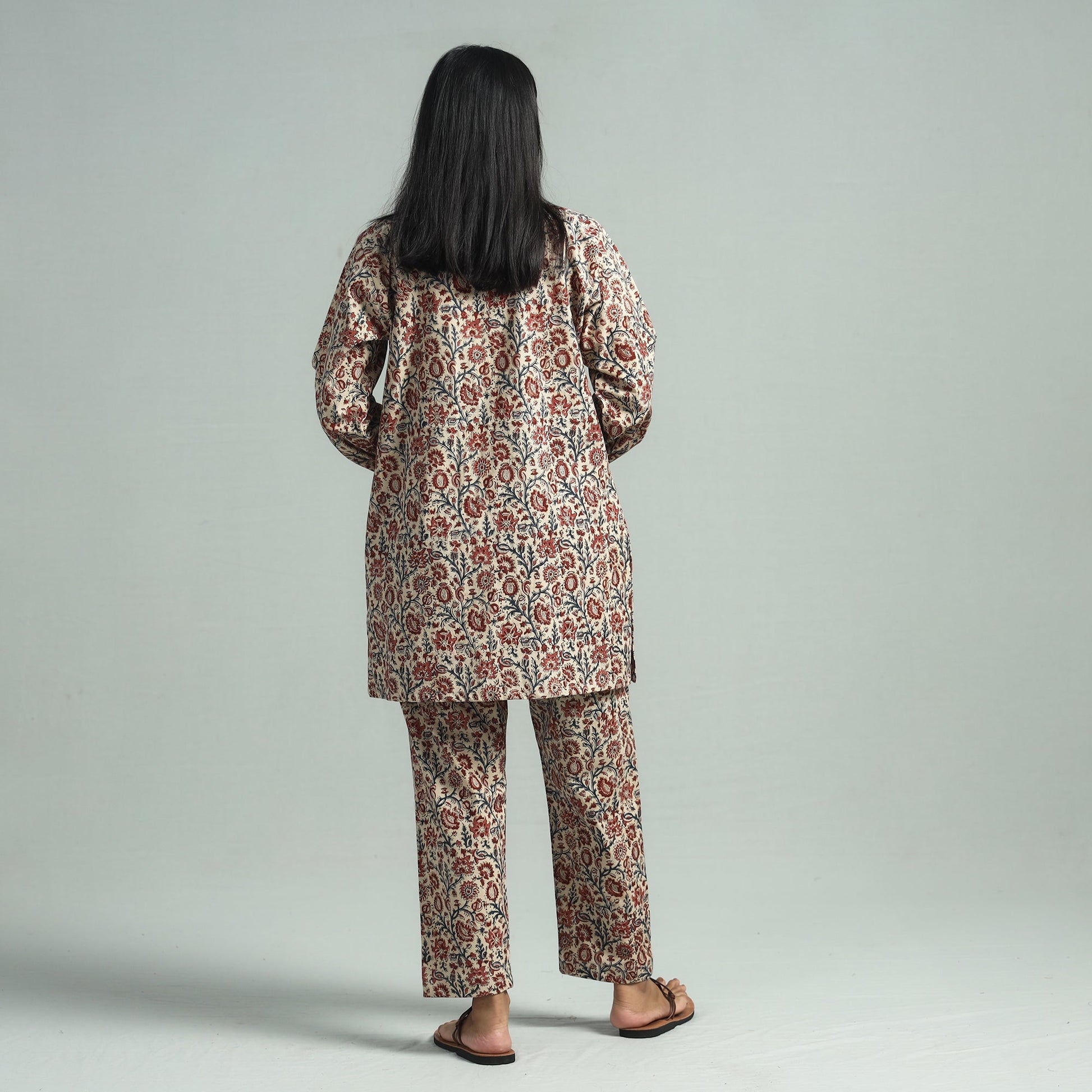 Beige - Pedana Kalamkari Block Printed Cotton Co-Ord Set