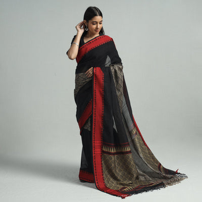 Black - Handloom Cotton Phulia Bengal Jamdani Saree