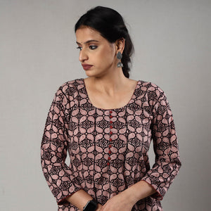 Black - Block Print Cotton A-Line Bagh Kurta