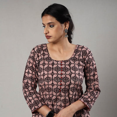 Black - Block Print Cotton A-Line Bagh Kurta