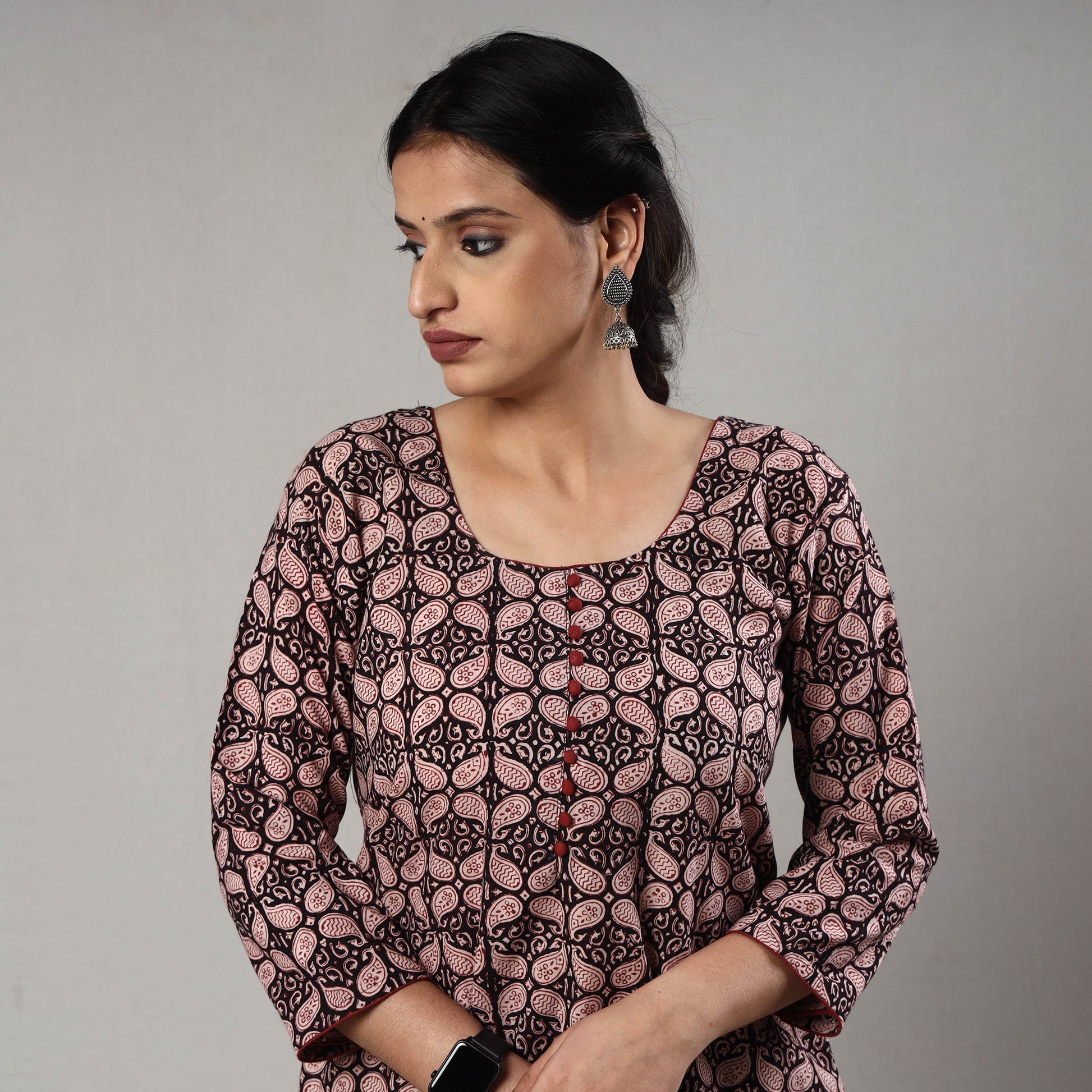 Black - Block Print Cotton A-Line Bagh Kurta