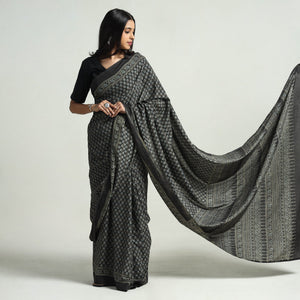 Black - Block Printed Cotton Ajrakh Saree