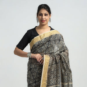 Black - Original Pedana Kalamkari Block Print Silk Saree