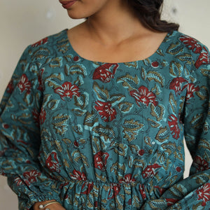 Blue - Block Printed Cotton Fit & Flare Jahota Dress 04