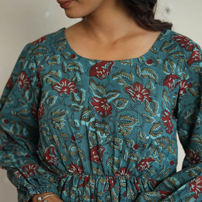 Blue - Block Printed Cotton Fit & Flare Jahota Dress 04