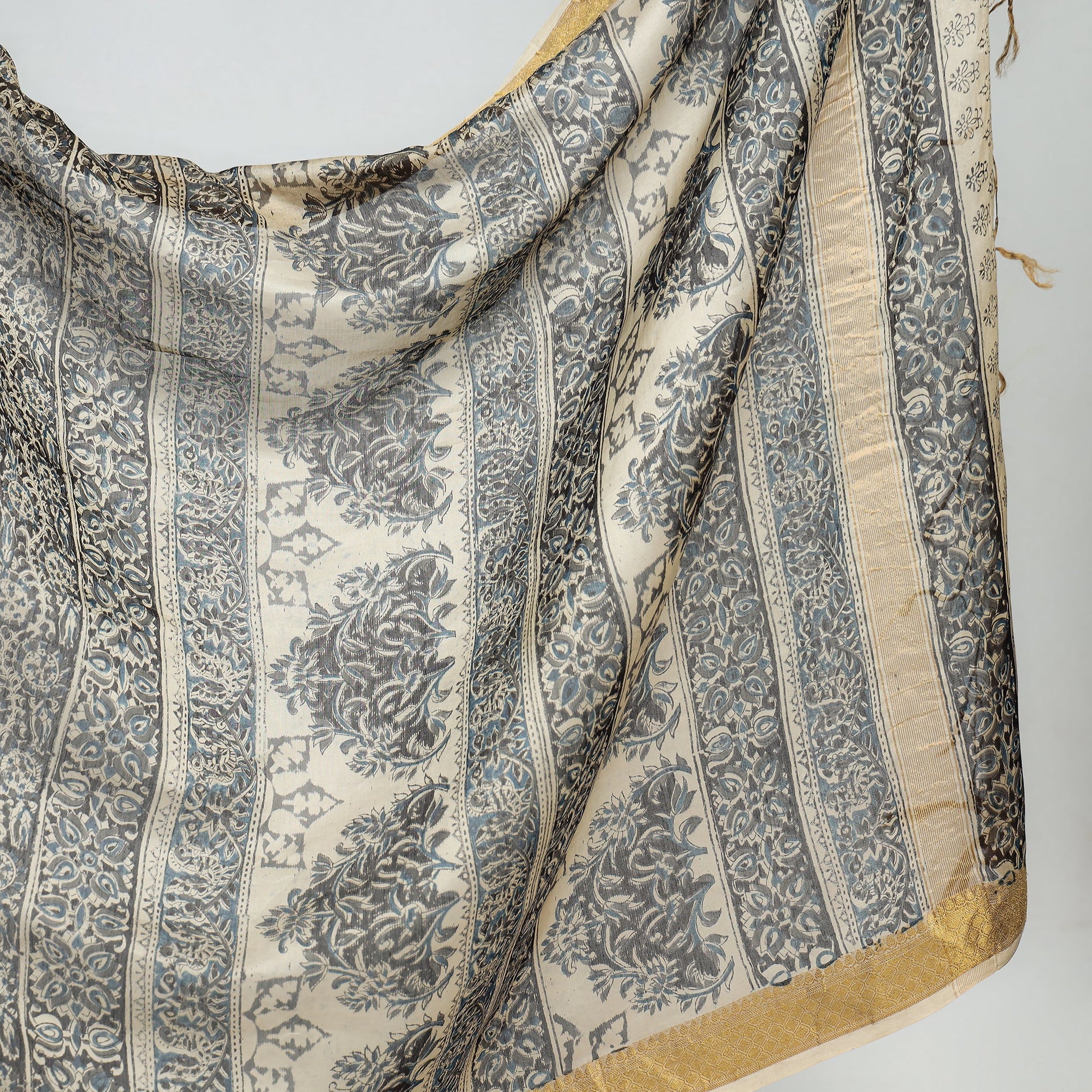 Black - Original Pedana Kalamkari Block Print Silk Saree