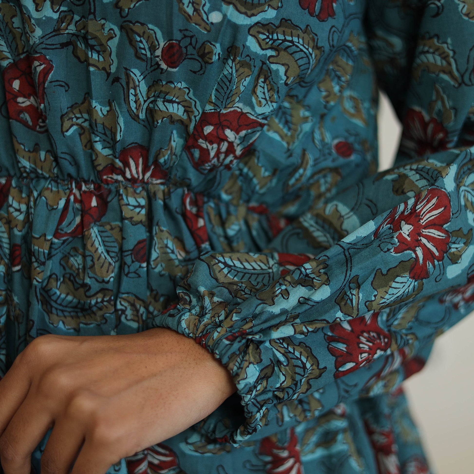 Blue - Block Printed Cotton Fit & Flare Jahota Dress 04
