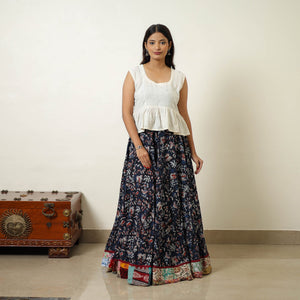 Blue - Hand Block Printed Cotton Long Bagru Skirt 12