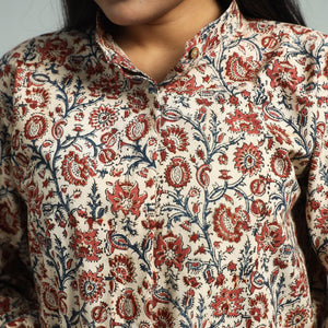 Beige - Pedana Kalamkari Block Printed Cotton Co-Ord Set