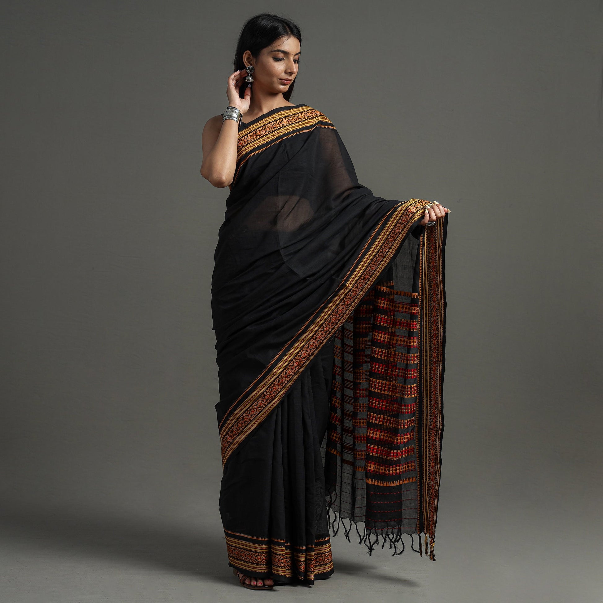 Black - Begampuri Handloom Cotton Saree