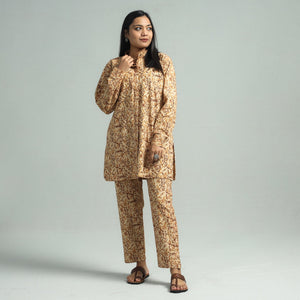 Beige - Pedana Kalamkari Block Printed Cotton Co-Ord Set