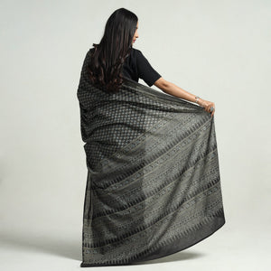 Black - Block Printed Cotton Ajrakh Saree