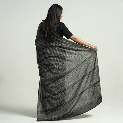 Black - Block Printed Cotton Ajrakh Saree