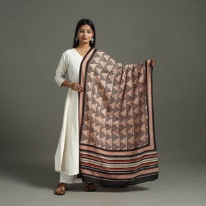 Brown - Block Print Mul Cotton Dabu Bagru Dupatta 09