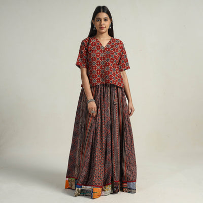 Brown - Kutch Block Printed 24 Kali Cotton Long Skirt 29