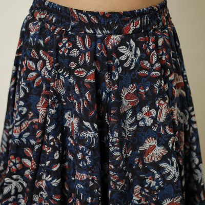 Blue - Hand Block Printed Cotton Long Bagru Skirt 12