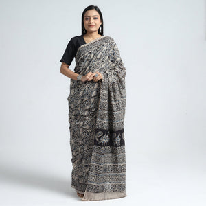 Black - Pedana Block Print Cotton Kalamkari Saree