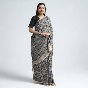 Black - Pedana Block Print Cotton Kalamkari Saree