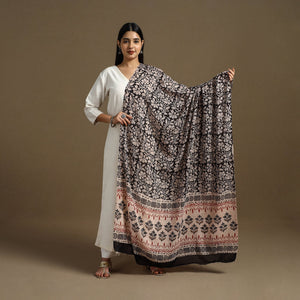 Black - Block Print Mul Cotton Bagru Dupatta 25