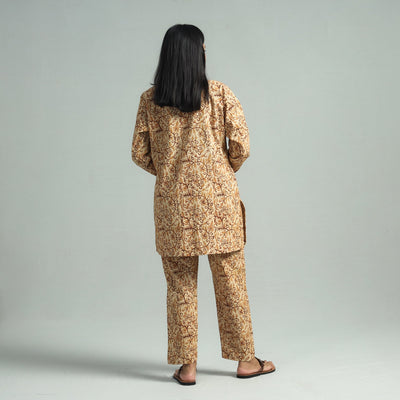 Beige - Pedana Kalamkari Block Printed Cotton Co-Ord Set