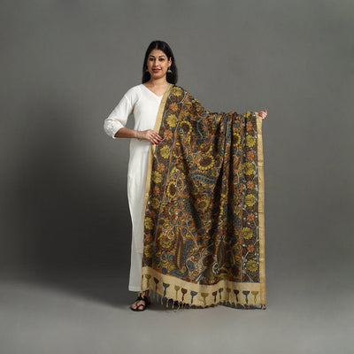 Brown - Mangalagiri Cotton Handpainted Pen Work Kalamkari Dupatta 23