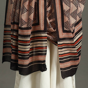 Brown - Block Print Mul Cotton Dabu Bagru Dupatta 09