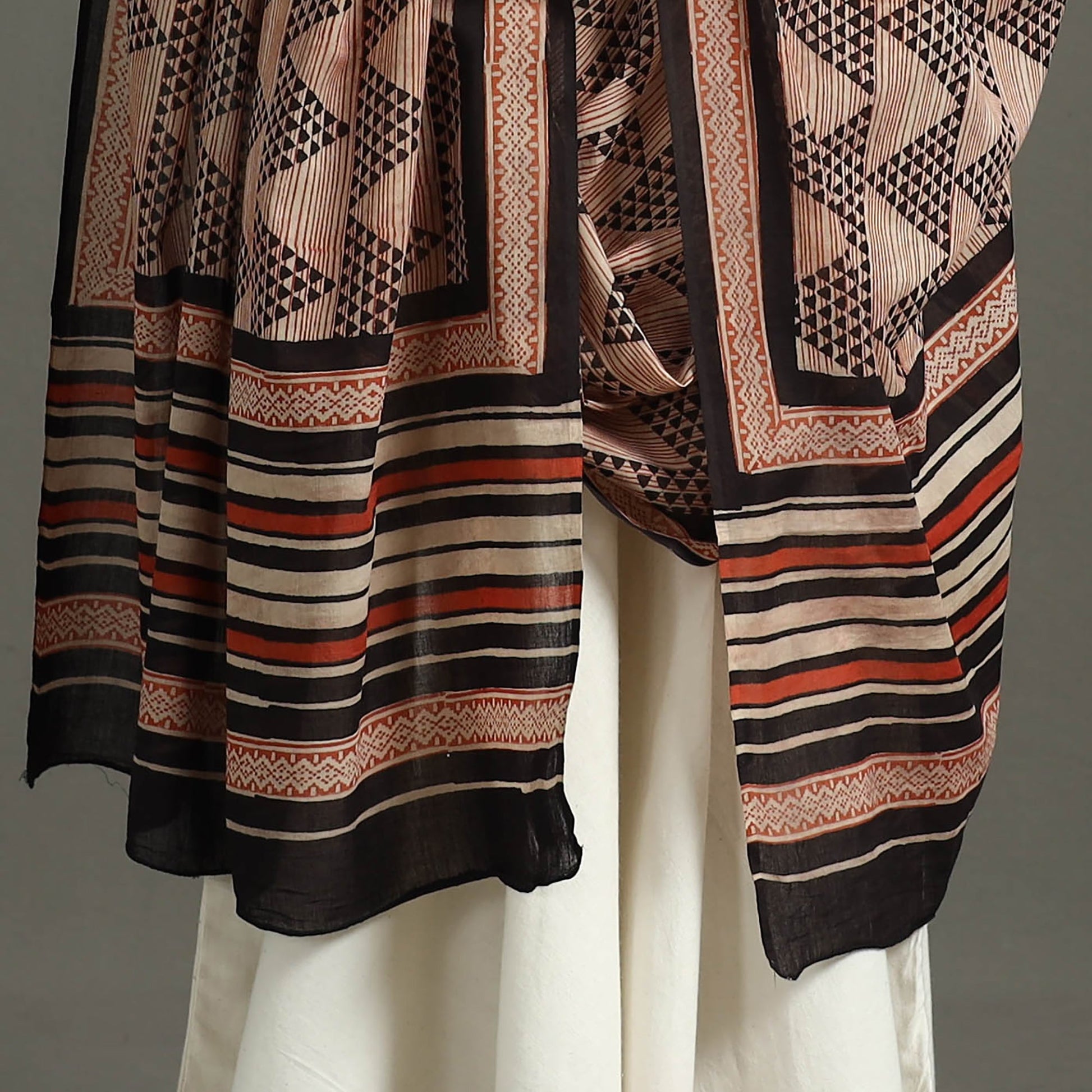 Brown - Block Print Mul Cotton Dabu Bagru Dupatta 09
