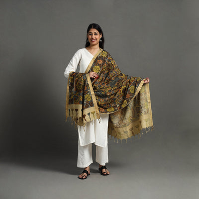 Brown - Mangalagiri Cotton Handpainted Pen Work Kalamkari Dupatta 23