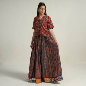 Brown - Kutch Block Printed 24 Kali Cotton Long Skirt 29