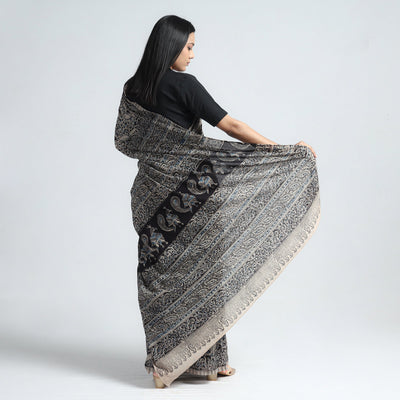 Black - Pedana Block Print Cotton Kalamkari Saree