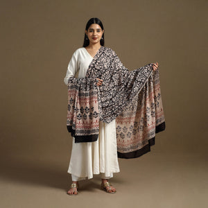 Black - Block Print Mul Cotton Bagru Dupatta 25