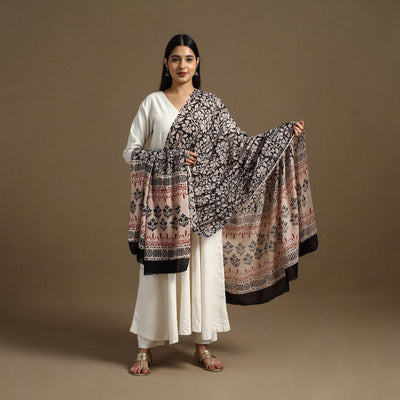 Black - Block Print Mul Cotton Bagru Dupatta 25