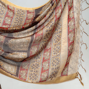 Brown - Original Pedana Kalamkari Block Print Silk Saree