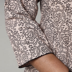 Beige - White & Black - Block Print Cotton A-Line Bagh Kurta