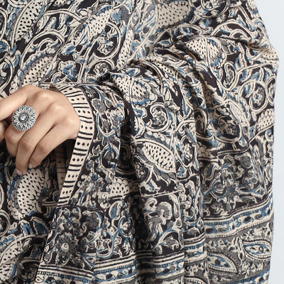Black - Pedana Block Print Cotton Kalamkari Saree