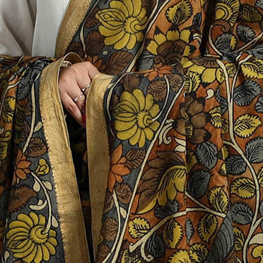 Brown - Mangalagiri Cotton Handpainted Pen Work Kalamkari Dupatta 23