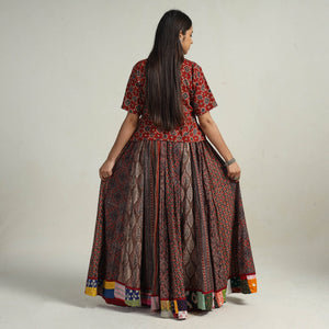 Brown - Kutch Block Printed 24 Kali Cotton Long Skirt 29