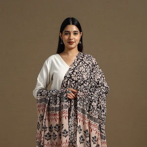 Black - Block Print Mul Cotton Bagru Dupatta 25